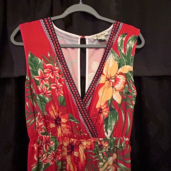 Flying Tomato Red Wide Leg Jumpsuit. Tropical Floral Print. Size Large. Like New - Picture 2 of 7